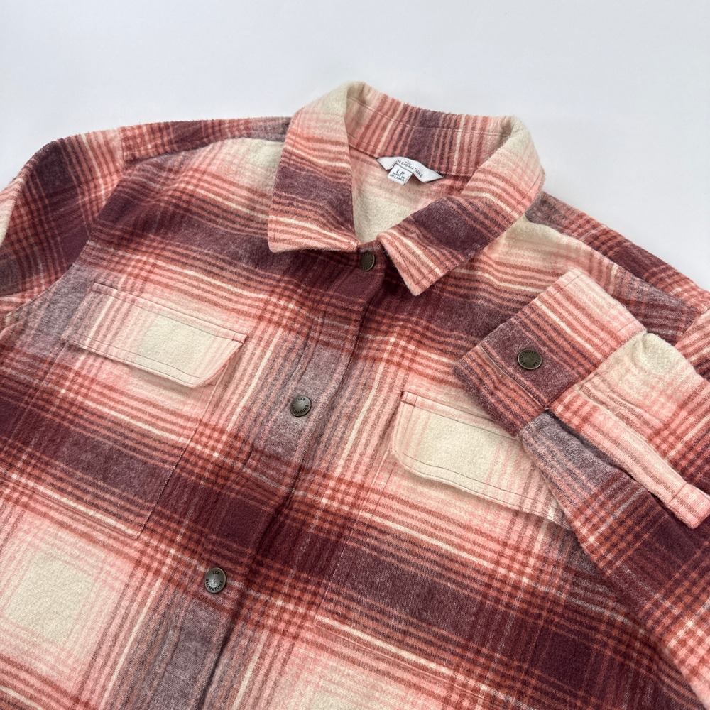 LL Bean Signature Archive Chamois Shirt Womens Large Pink Shadow Plaid Flannel